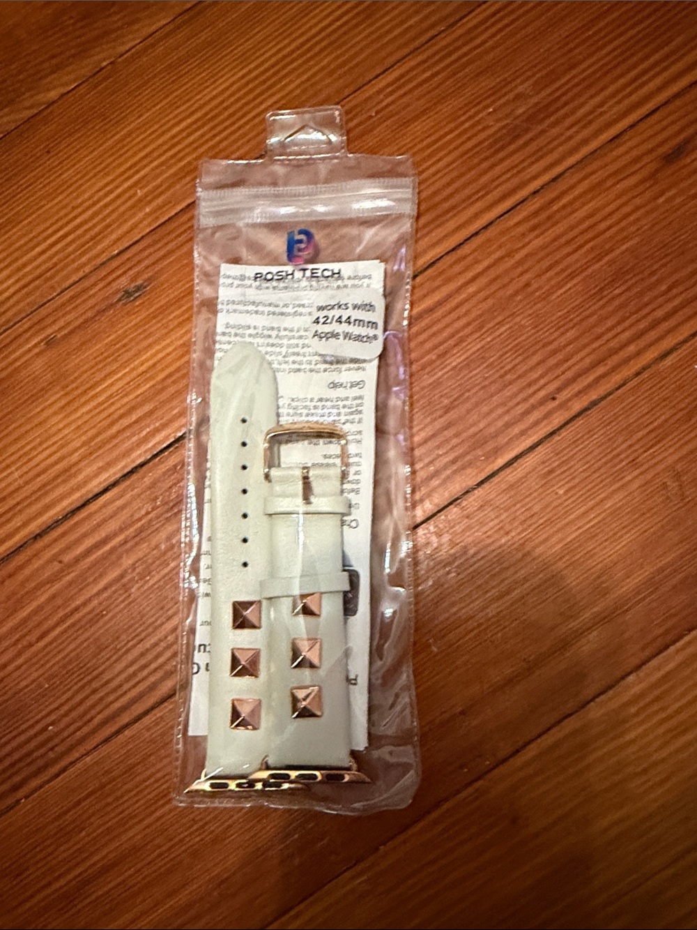 Posh Tech Light Beige Studded Apple Watch Band with Rose Gold Accents 42/44MM